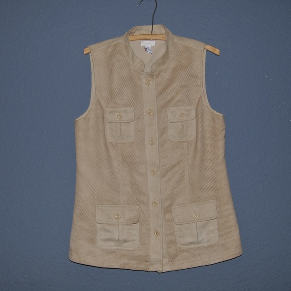 CHICO'S Safari Perforated Faux Suede Polly Vest D5 - Picture 4 of 8